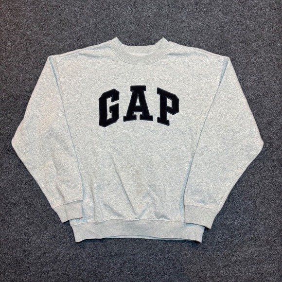 GAP Other - Gap Arch Logo Crewneck Sweatshirt Heather Gray Navy Blue Fleece Mens Small